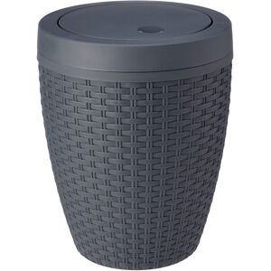 Addis Faux Rattan Round Swing Lid Bathroom Bin, Charcoal, 517488 Addis Faux Rattan Round Swing Lid Bathroom Bin, Charcoal, 517488