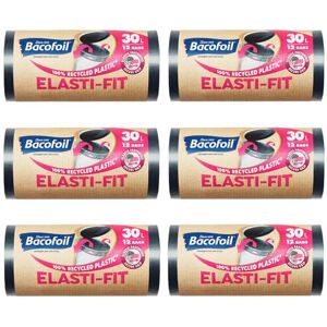 Bacofoil Elasti-Fit Bin Liners - 30L Recycled bin bags, 6 Rolls (72 Bags) - Leak Bacofoil Elasti-Fit Bin Liners - 30L Recycled bin bags, 6 Rolls (72 Bags) - Leak