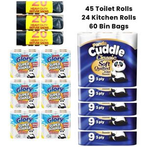 Unbranded (Default) 45x Toilet Roll 3ply, 24x Kitchen Roll, 60xBin Bag Bundle - Luxury Qui Unbranded (Default) 45x Toilet Roll 3ply, 24x Kitchen Roll, 60xBin Bag Bundle - Luxury Qui