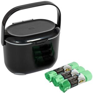 Addis Premium Kitchen Food Caddy Bin, Black Grey, with 60 x 100% Compost Bags (3 Addis Premium Kitchen Food Caddy Bin, Black Grey, with 60 x 100% Compost Bags (3