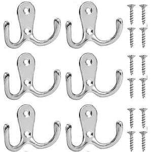 Unbranded (As show, One size) 6-piece double pronged robe hook (silver), double coat hook Unbranded (As show, One size) 6-piece double pronged robe hook (silver), double coat hook