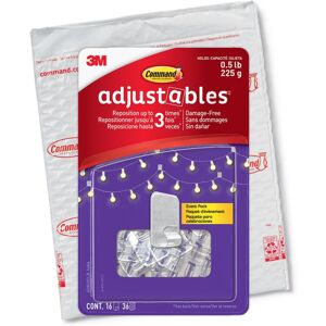 3M Command Adjustables Repositionable 1/2 lb Clips 16 Hooks 36 Strips/Pack 3M Command Adjustables Repositionable 1/2 lb Clips 16 Hooks 36 Strips/Pack