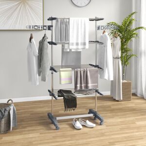HOMCOM Large Clothes Airer - Stainless Steel Drying Rack - Grey HOMCOM Large Clothes Airer - Stainless Steel Drying Rack - Grey
