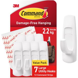 3M Command Large Utility Hook, Pack of 7 Hooks and 12 Adhesive Strips, White - Dama 3M Command Large Utility Hook, Pack of 7 Hooks and 12 Adhesive Strips, White - Dama