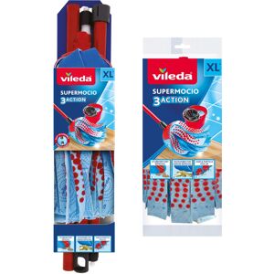 Vileda "SuperMocio" 3 Action Compact Mop with Extra Refill, Plastic, Red/Blue, 1 Vileda "SuperMocio" 3 Action Compact Mop with Extra Refill, Plastic, Red/Blue, 1