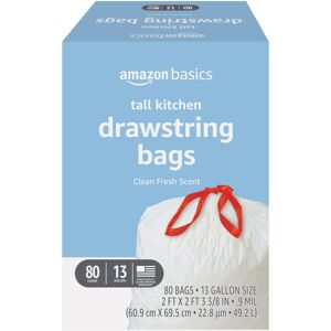 Amazon Basics Tall Kitchen Drawstring Trash Bags Clean Fresh Scent 13 Gallon Amazon Basics Tall Kitchen Drawstring Trash Bags Clean Fresh Scent 13 Gallon