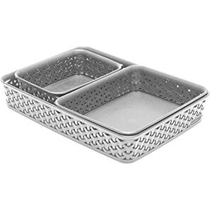 Curver My Style Rattan Effect Desk Storage Basket Set of 3 Curver My Style Rattan Effect Desk Storage Basket Set of 3