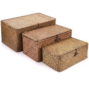 Unbranded 3 Set Natural Seagrass Handwoven Wicker Storage Baskets Household Organizer Larg Unbranded 3 Set Natural Seagrass Handwoven Wicker Storage Baskets Household Organizer Larg