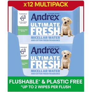 Andrex Ultimate Fresh Washlets, 12 Packs - Gentle, Biodegradable, Flushable Toil Andrex Ultimate Fresh Washlets, 12 Packs - Gentle, Biodegradable, Flushable Toil
