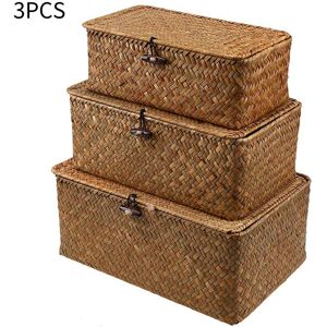 Unbranded (3PCS) 3pcs Hanrafted Grass Woven Storage Box With Lid Lock Gifts Basket Hamper Unbranded (3PCS) 3pcs Hanrafted Grass Woven Storage Box With Lid Lock Gifts Basket Hamper