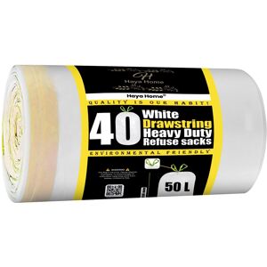 H Haya Home Haya Home 50L Litre 40 Drawstring Bin Bags Heavy Duty Swing Bin Liners, White Pl H Haya Home Haya Home 50L Litre 40 Drawstring Bin Bags Heavy Duty Swing Bin Liners, White Pl