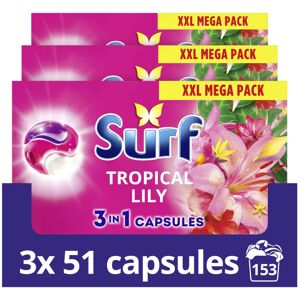 Surf 3 in 1 Tropical Lily Laundry Washing Detergent Capsules 153 washes (3x 51 c Surf 3 in 1 Tropical Lily Laundry Washing Detergent Capsules 153 washes (3x 51 c