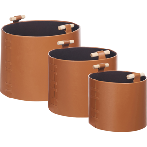 Beliani Aram Storage Basket Set - Handmade Synthetic Leather Brown Beliani Aram Storage Basket Set - Handmade Synthetic Leather Brown