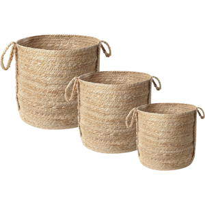 Beliani Set of 3 Storage Baskets Jute Natural 30 cm Laundry Bins Containers - Storage Baskets Beliani Set of 3 Storage Baskets Jute Natural 30 cm Laundry Bins Containers - Storage Baskets