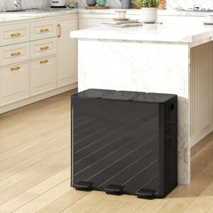 HOMCOM 3 x 20L Triple Kitchen Bin Pedal Bin for Recycling and Waste, Black HOMCOM 3 x 20L Triple Kitchen Bin Pedal Bin for Recycling and Waste, Black