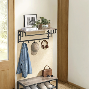 VASAGLE Coat Rack Wall-Mounted, Clothes Rail with 5 Removable Coat Hooks, Floating Shelf VASAGLE Coat Rack Wall-Mounted, Clothes Rail with 5 Removable Coat Hooks, Floating Shelf