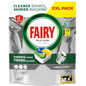 Fairy Platinum Plus All-In-1 Dishwasher Tablets, Bulk Pack- 74 Pods, Lemon, With Fairy Platinum Plus All-In-1 Dishwasher Tablets, Bulk Pack- 74 Pods, Lemon, With