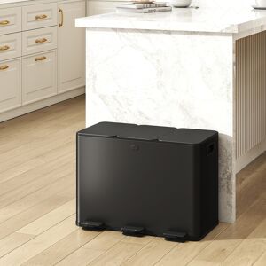 HOMCOM 3 x 15L Triple Kitchen Bin Pedal Bin for Recycling and Waste, Black HOMCOM 3 x 15L Triple Kitchen Bin Pedal Bin for Recycling and Waste, Black