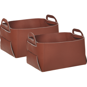 Beliani Set of 2 Baskets NUZI Faux Leather Brown Beliani Set of 2 Baskets NUZI Faux Leather Brown