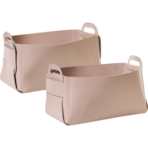 Beliani Set of 2 Baskets NUZI Faux Leather Pastel Pink Beliani Set of 2 Baskets NUZI Faux Leather Pastel Pink