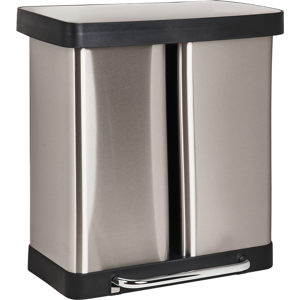 Beliani Double Pedal Waste Bin 60 L ECOSORT Metal Silver Beliani Double Pedal Waste Bin 60 L ECOSORT Metal Silver
