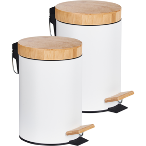 Beliani Set of 2 Pedal Waste Bins 3 L ECOSMART Metal White Beliani Set of 2 Pedal Waste Bins 3 L ECOSMART Metal White