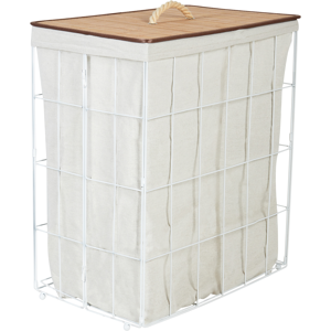 Beliani - Modern Metal Laundry Basket with Bamboo Lid - Mirissa Beliani - Modern Metal Laundry Basket with Bamboo Lid - Mirissa
