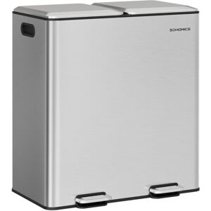 SONGMICS Double Trash Bin, 60 L Stainless Steel Trash Can, with Soft-Close Lids, SONGMICS Double Trash Bin, 60 L Stainless Steel Trash Can, with Soft-Close Lids,
