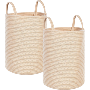 Beliani Set of 2 Storage Baskets - Beige Cotton Handmade - Storage Baskets Beliani Set of 2 Storage Baskets - Beige Cotton Handmade - Storage Baskets
