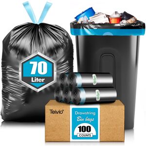 Teivio 70 Litre Strong Black Tall Kitchen Bin Liners with Tie Tap 100 Count Teivio 70 Litre Strong Black Tall Kitchen Bin Liners with Tie Tap 100 Count