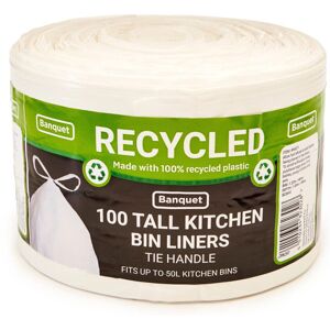 Banquet Recycled 100 Tie Handle Tall Kitchen Bin Liners white Banquet Recycled 100 Tie Handle Tall Kitchen Bin Liners white