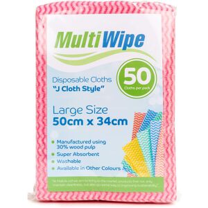 MultiWipe 50 Large Multi Purpose Pink Disposable Cleaning Cloths Made With 30% MultiWipe 50 Large Multi Purpose Pink Disposable Cleaning Cloths Made With 30%
