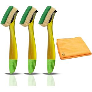 Fillable Washing up Brush with Handle and Zopper Microfiber Cloth -Colour and De Fillable Washing up Brush with Handle and Zopper Microfiber Cloth -Colour and De