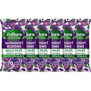 Zoflora Midnight Blooms Large Biodegradeable Wipes, Antibacterial Cleaning, 6 x Zoflora Midnight Blooms Large Biodegradeable Wipes, Antibacterial Cleaning, 6 x