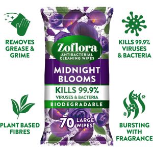 Zoflora Midnight Blooms Large Biodegradeable Wipes Antibacterial Clean Zoflora Midnight Blooms Large Biodegradeable Wipes Antibacterial Clean