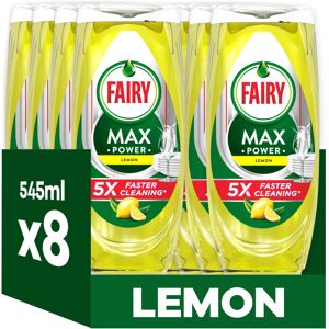Fairy MaxPower Washing Up Liquid Lemon 8 x 545 ML, Easy & Effortless Cleaning, E Fairy MaxPower Washing Up Liquid Lemon 8 x 545 ML, Easy & Effortless Cleaning, E