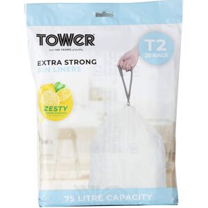 Tower 75L Lemon Scented Bin Liners, 20 Pack, White Tower 75L Lemon Scented Bin Liners, 20 Pack, White
