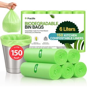 praclife 150 pcs Biodegradable Food Waste Bags, 6L Compostable Caddy Bin Liners, Small Cl praclife 150 pcs Biodegradable Food Waste Bags, 6L Compostable Caddy Bin Liners, Small Cl