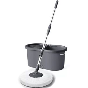 OurHouse Spin Mop & Bucket 2 Compartments 5L Set Drain Plug 180-Degree Pivotal Head Grey OurHouse Spin Mop & Bucket 2 Compartments 5L Set Drain Plug 180-Degree Pivotal Head Grey