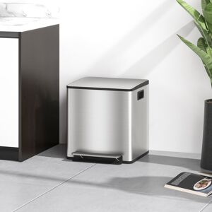 HOMCOM 2 x 15L Double Kitchen Bin, Pedal Bin Soft-Close Lid, Silver Tone HOMCOM 2 x 15L Double Kitchen Bin, Pedal Bin Soft-Close Lid, Silver Tone