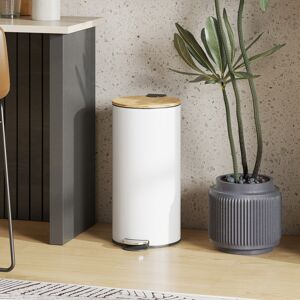 HOMCOM Kitchen Bin, 30 Litre Pedal Rubbish Bin with Removable Bucket, White HOMCOM Kitchen Bin, 30 Litre Pedal Rubbish Bin with Removable Bucket, White