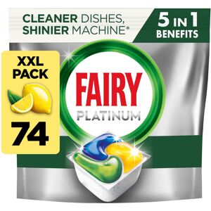 Fairy Platinum All-In-1 Dishwasher Tablets Bulk, 74 Tablets, Lemon, With Greasy Fairy Platinum All-In-1 Dishwasher Tablets Bulk, 74 Tablets, Lemon, With Greasy