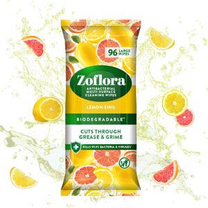 Zoflora Lemon Zing Antibacterial Biodegradable Wipes 1 x 96 Wipes MultiSurf Zoflora Lemon Zing Antibacterial Biodegradable Wipes 1 x 96 Wipes MultiSurf