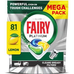 Fairy Platinum Dishwasher Tablets, Lemon, 81 Capsules, Powerful Even on Tough Cl Fairy Platinum Dishwasher Tablets, Lemon, 81 Capsules, Powerful Even on Tough Cl