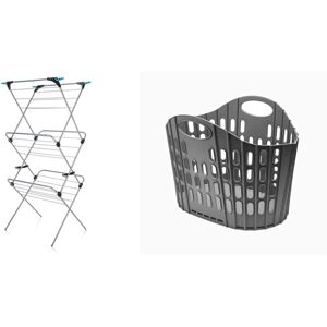 Minky 3 Tier Plus Clothes Airer & Addis Flat Easy Store Laundry Basket Hamper, D Minky 3 Tier Plus Clothes Airer & Addis Flat Easy Store Laundry Basket Hamper, D