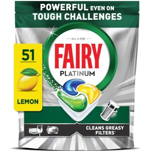 Fairy Platinum Dishwasher Tablets, Lemon, 51 Capsules, Powerful Even On Tough Cl Fairy Platinum Dishwasher Tablets, Lemon, 51 Capsules, Powerful Even On Tough Cl
