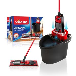Vileda UltraMax Flat Mop and Bucket Set - Red, Hands-Free Wringing, Machine Wash Vileda UltraMax Flat Mop and Bucket Set - Red, Hands-Free Wringing, Machine Wash