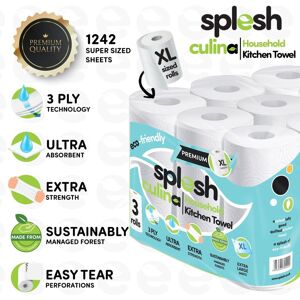 Cusheen Splesh Culina Kitchen Towel 18 XL Rolls 1242 Sheets 3 Ply Ultra Absor Cusheen Splesh Culina Kitchen Towel 18 XL Rolls 1242 Sheets 3 Ply Ultra Absor
