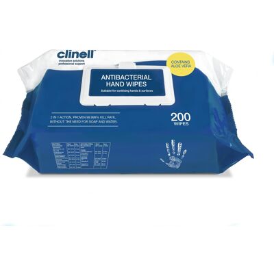 Clinell CAHW200 Antibacterial Hand Wipes (Pack of 200) Clinell CAHW200 Antibacterial Hand Wipes (Pack of 200)