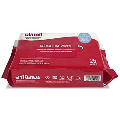 Clinell Sporicidal Powerful Antimicrobial Cleaning & Disinfectant Wipes 25 Pack Clinell Sporicidal Powerful Antimicrobial Cleaning & Disinfectant Wipes 25 Pack
